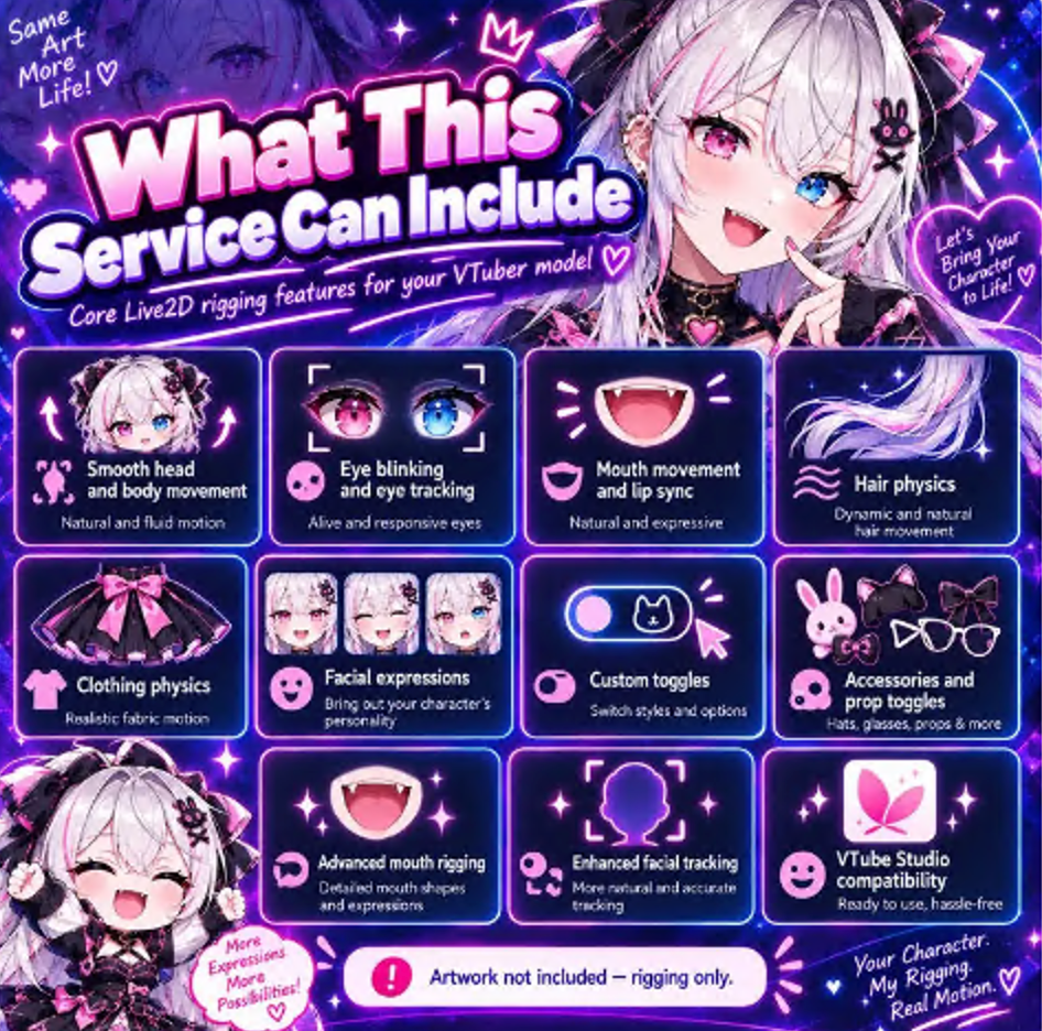 Custom VTuber Model Commission, Live2D Anime Avatar
